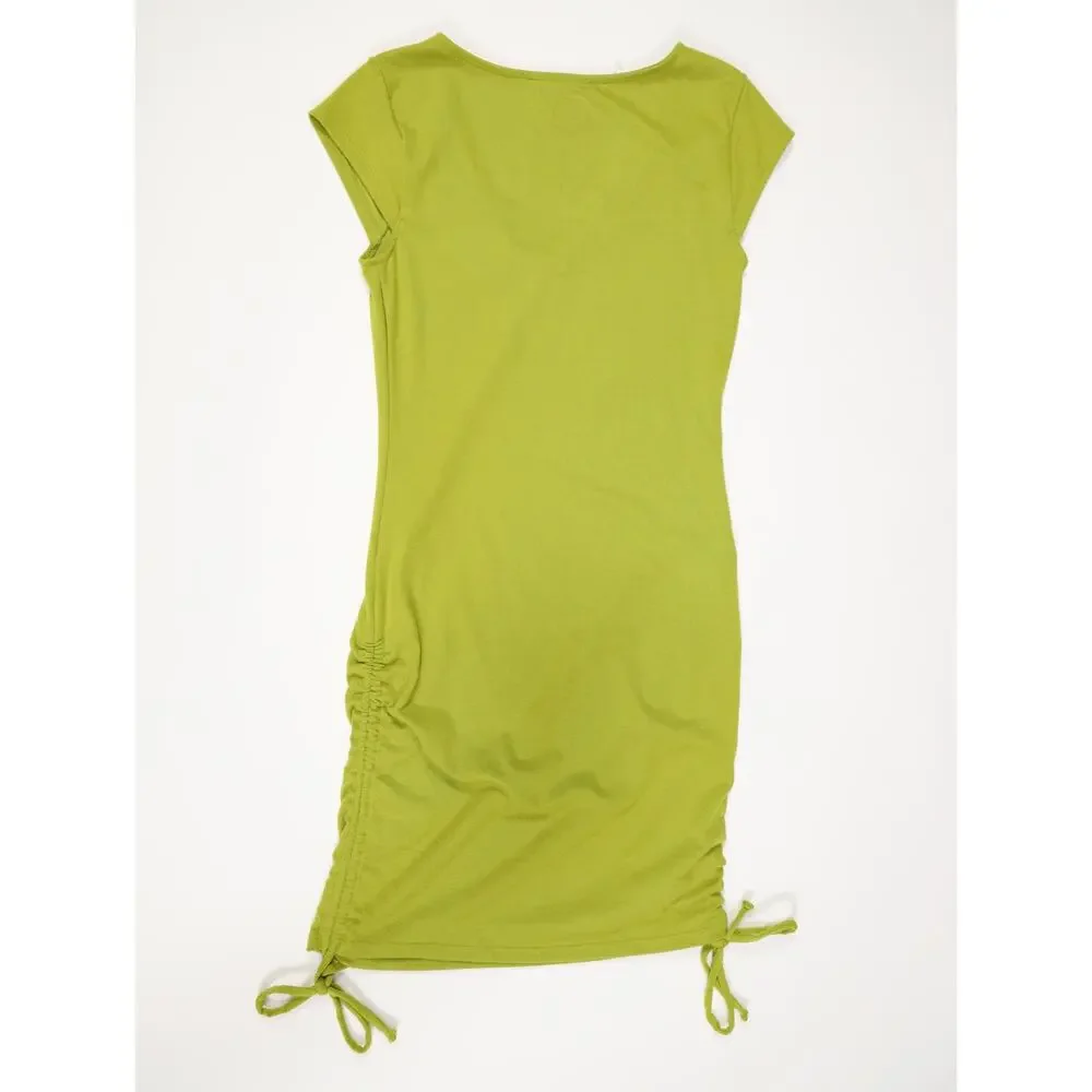 Y2K Boho Luxe Ruched Side Tie Mini Dress Chartreuse Free-est Free People M